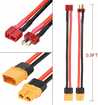 ELFCULB T Plug to XT60 Male Female Adapter 12AWG 2Pairs T Plug Female to XT60 Male and T Plug Male to XT60 Female Connector for RC Lipo Battery Drone(6Inches)