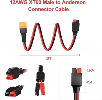 ELFCULB XT60 to Anderson Adapter,12AWG XT60 Male to Anderson Connector Cable for Portable Power Station UAV RC Battery (2FT)