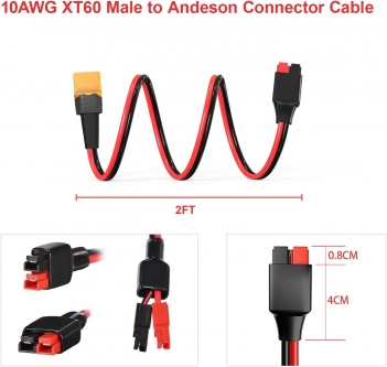 ELFCULB XT60 to Anderson Adapter, 10AWG XT60 Male to Anderson Connector Cable for Portable Power Station UAV RC Battery (2FT)