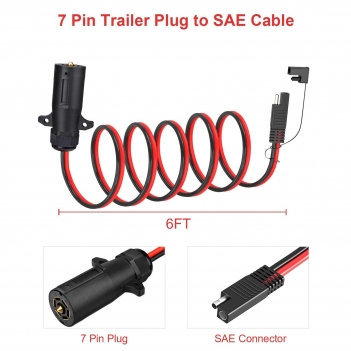 ELFCULB 7 Way Trailer Plug to SAE Cable,10AWG 7 Pin Trailer Plug to SAE Connector for RV Truck Trailer(6FT)