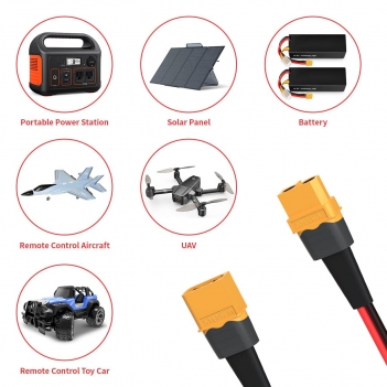 ELFCULB 12AWG 1FT XT60 Extension Cable, XT60 Female to Male Connector for RC Battery Portable Power Station Solar Panel(2 Pieces)