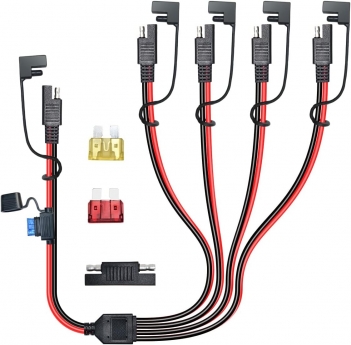 ELFCULB 14 AWG 2 FT SAE Splitter Extension Cable 1 to 4 SAE Adapter with Polarity Reverse Adapter for Solar Panel Car Motocycle RV