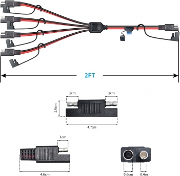 ELFCULB 14 AWG 2 FT SAE Splitter Extension Cable 1 to 4 SAE Adapter with Polarity Reverse Adapter for Solar Panel Car Motocycle RV