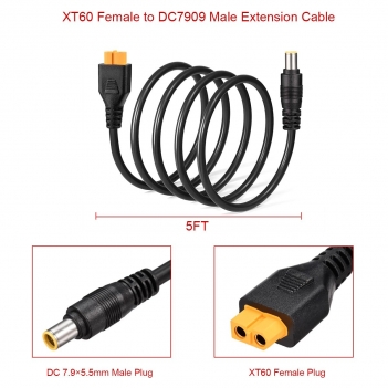 ELFCULB XT60 to DC 8mm Adapter Cable,14AWG XT60 Female to DC7909 Male Solar Panel Cable Compatible for Portable Power Station Solar Generator and Solar Panel(5FT)
