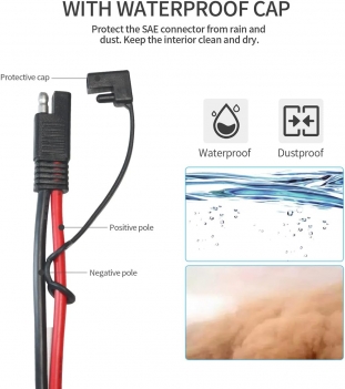 ELFCULB 2FT 10AWG SAE Battery Connectors Extension Cord Cable with 5 Fuse Compatible with Solar Generator Battery Charger,SAE to O Ring, for Solar Accessories