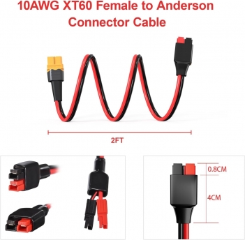 ELFCULB XT60 to Anderson Adapter, 10AWG XT60 Female to Anderson Connector Cable for Portable Power Station UAV RC Battery (2FT)