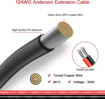 ELFCULB 12AWG 6FT Anderson Extension Cable 2 6 10 20 35 50FT Solar Extension Cable Anderson Connector for Portable Power Station Solar Generator Solar Panel (6FT)