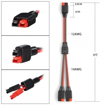 ELFCULB Anderson Y Splitter Cable,12AWG Solar Charging Splitter Cable Solar Panel Extension Cable for Solar Generator Power Station(1FT)