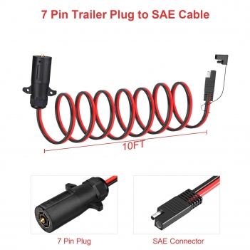 ELFCULB 7 Way Trailer Plug to SAE Cable,10AWG 7 Pin Trailer Plug to SAE Connector for RV Truck Trailer(10FT)