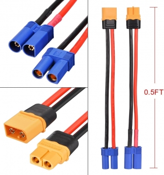 ELFCULB XT60 to EC5 Male Female Adapter 12AWG 2Pairs XT60 Female to EC5 Male Plug and XT60 Male to EC5 Female Plug for RC Lipo Battery Drone(6Inches)