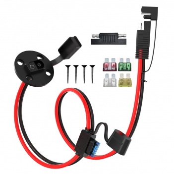 ELFCULB 10AWG 2FT Power SAE Socket Sidewall Port to SAE Connecters Extension Cable, with 10A 15A 20A 25A 30A Fuse, Reverse Adapter Quick Disconnect Weatherproof, for Solar Panel, Motorcycle, Car