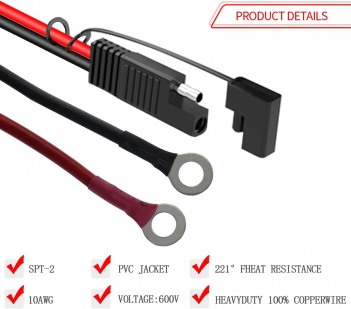 SAE Battery Connector,ELFCULB 10AWG SAE to O Ring Terminal Harness 2-Pin Quick Disconnect SAE Battery Cable for Motorcycle Car,with 10A 15A 20A 25A 30A Protection Fuse(10FT)