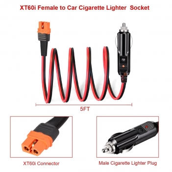 ELFCULB XT60i to Car Cigarette Lighter 14AWG 12V Cigarette Lighter Male Plug Connector Cable for Portable Solar Generator Power Station(5FT)