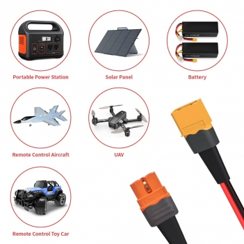 ELFCULB XT60i to XT60 Extension Cable, 10AWG 2FT XT60i Female to XT60 Male Connector for RC Battery Portable Power Station Solar Panel