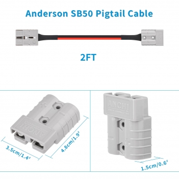 ELFCULB Anderson Connector Cable,10AWG 2FT 50Amp Anderson Battery Quick Connect Cable for Forklift Recovery Winch Boat Towing