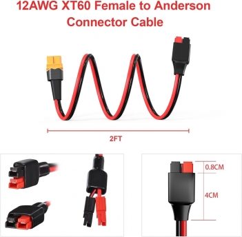 ELFCULB XT60 to Anderson Adapter, 12AWG XT60 Female to Anderson Connector Cable for Portable Power Station UAV RC Battery (2FT)