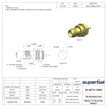 SMA Female Bulkhead Terminal Solder Cup Post Connector