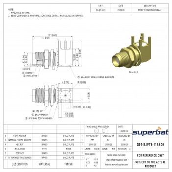 SMA Female Bulkhead Solder PCB Mount Right Angle Connector