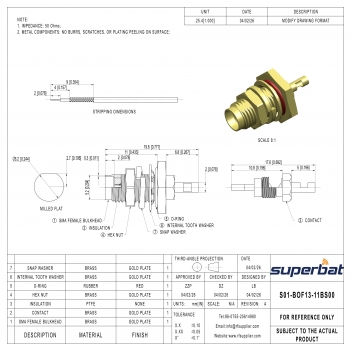 SMA Female Bulkhead O-ring RF Coax Connector for 1.13 Cable
