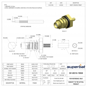 SMA Female Bulkhead O-ring Crimp Cable Connector for RG316 RG174