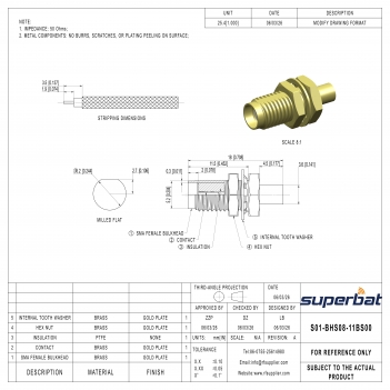 Superbat SMA Female Bulkhead Solder RF Connector for Semi-rigid 0.086" Cable RG405