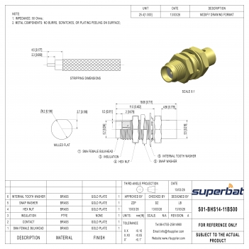 SMA Female Bulkhead Connector for 0.141" Semi-rigid RG402 Cable