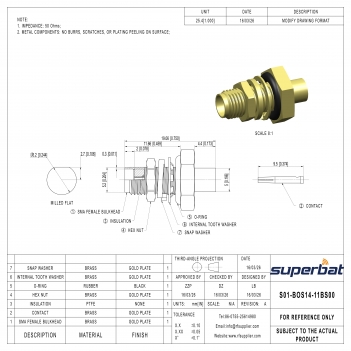 SMA Female Bulkhead O-ring Cable Connector for Semi-Rigid 0.141" RG402