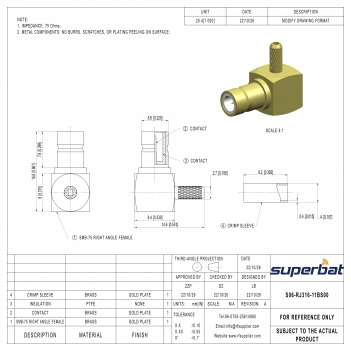 75Ohm SMB Male Right Angle Crimp Connector for RG179