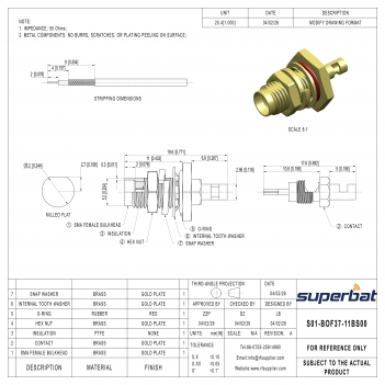 SMA Jack Female Connector Straight Bulkhead with O-ring for 1.37 Cable RG178